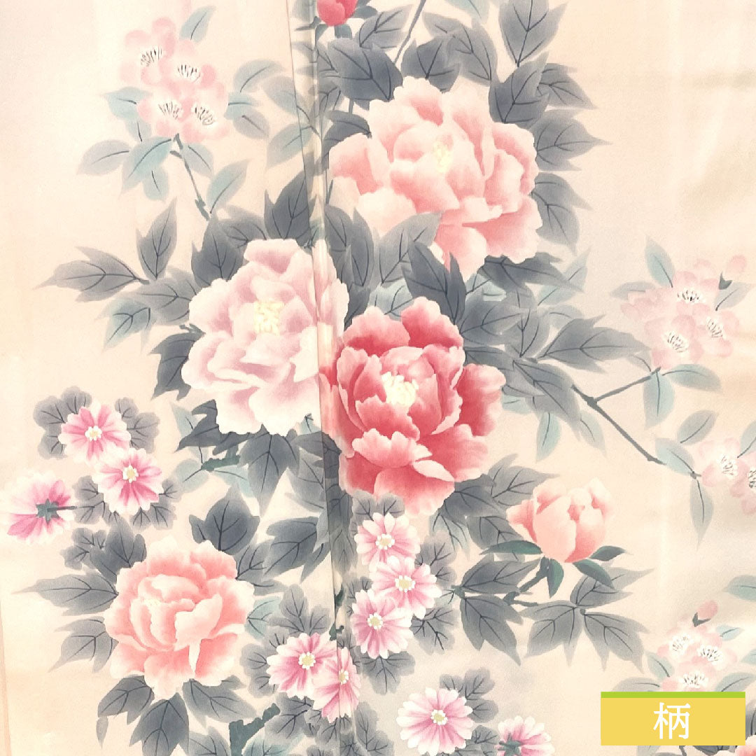 Homongi, pure silk, lined, length 159cm, sleeve length 65cm, hand-painted, floral pattern, artist's work, A rank, pink, 1112004553313