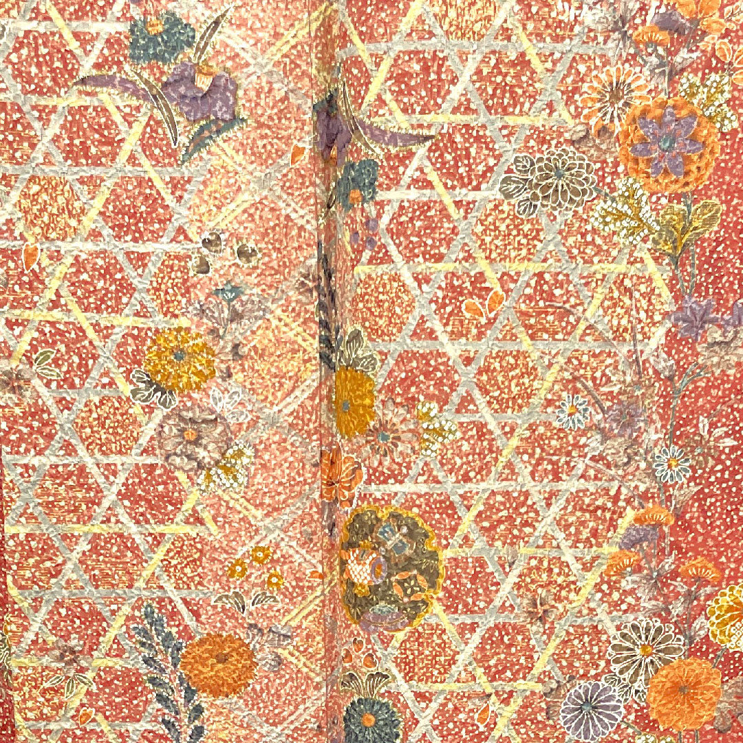 小紋 身丈163.5cm 裄丈64cm 袷  小豆色 草花模様  正絹 Aランク 赤系 1115003293412