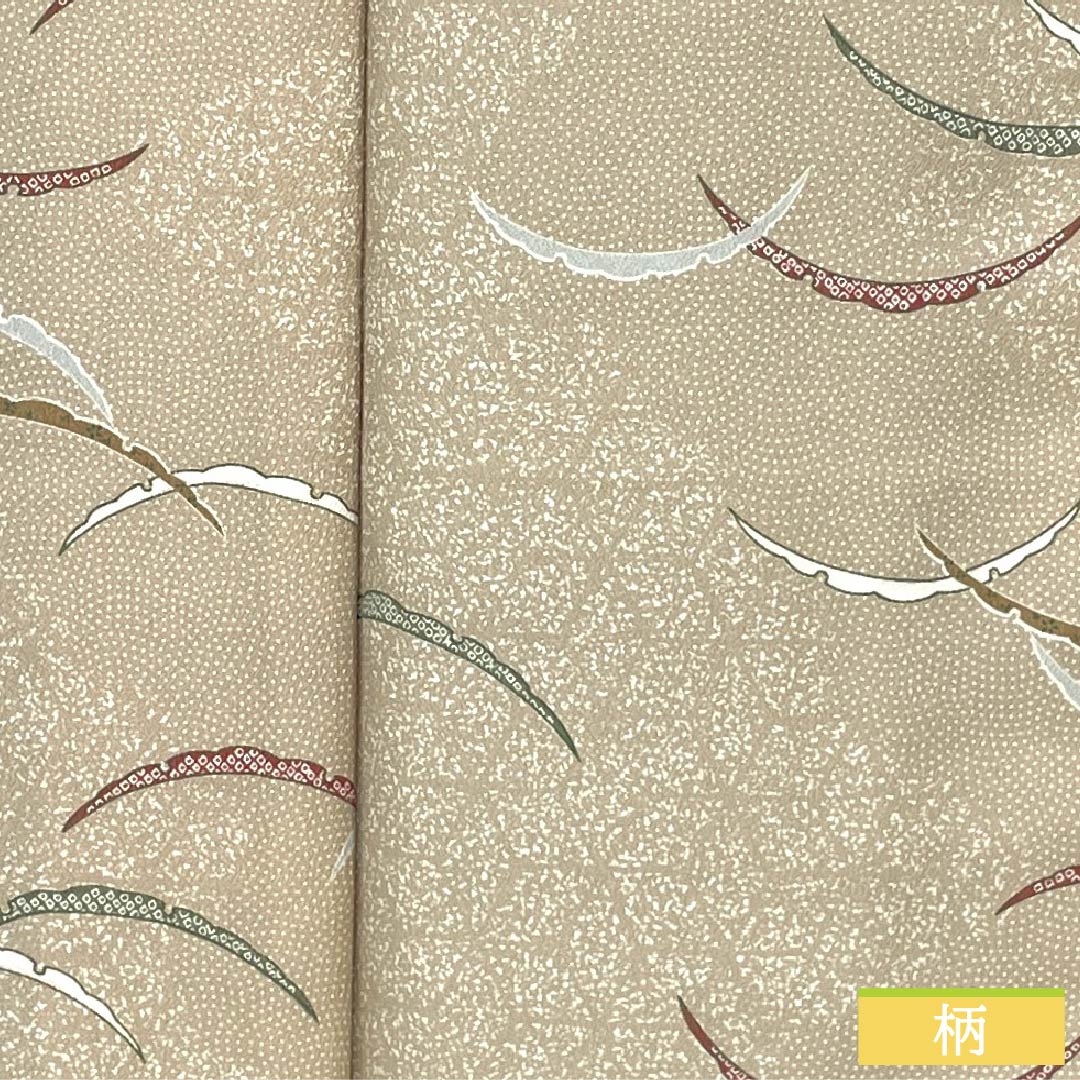Komon (small pattern) polyester kimono, A rank, length 155.5cm, sleeve length 63cm, lined, walnut color (kurumiiro) with dew-grass pattern, backless, washable, beige, 1115007123325