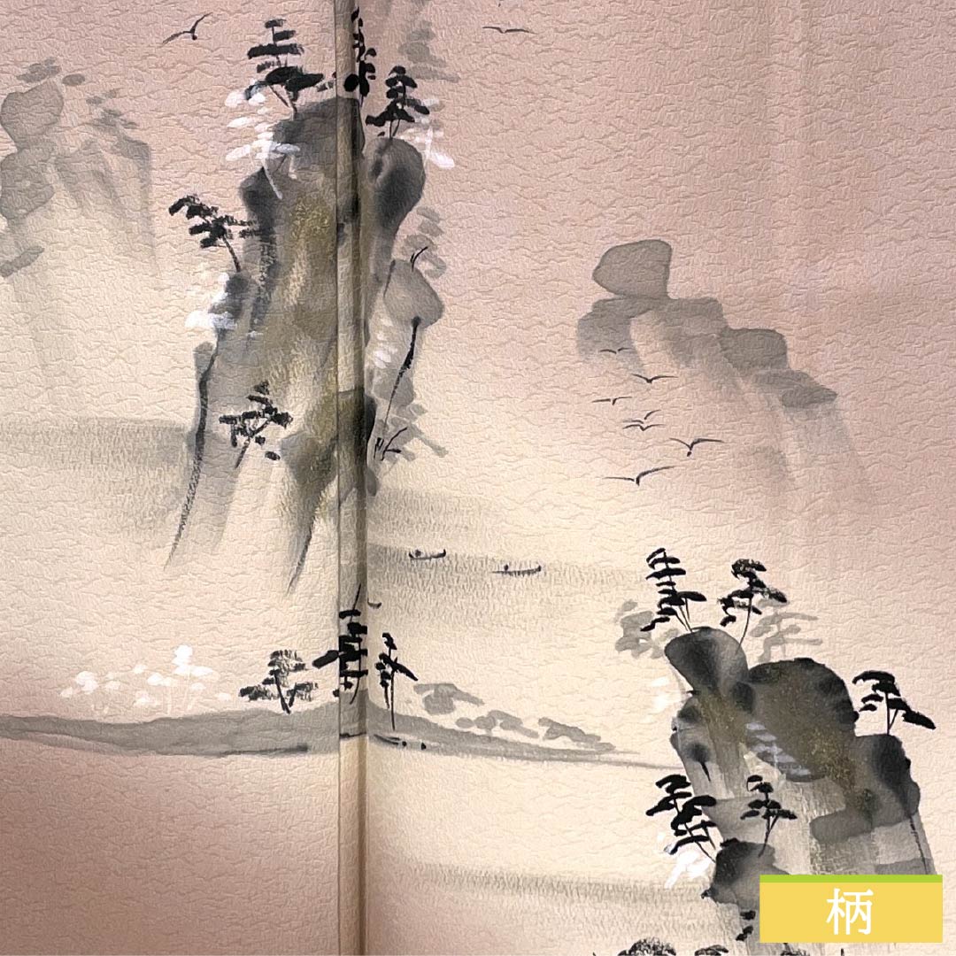 Visiting Kimono, Pure Silk, Grade A, Lined, Length 160cm, Sleeve Length 64cm, Faded Red (Arasomeiro), Hand-painted Landscape Painting, Pink, Product Number: 1112007153413