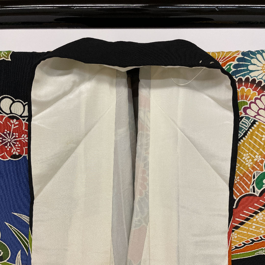 振袖 身丈160cm 裄丈68cm 袷  京紅型 松竹梅  正絹 Aランク 黒系 1113000363410