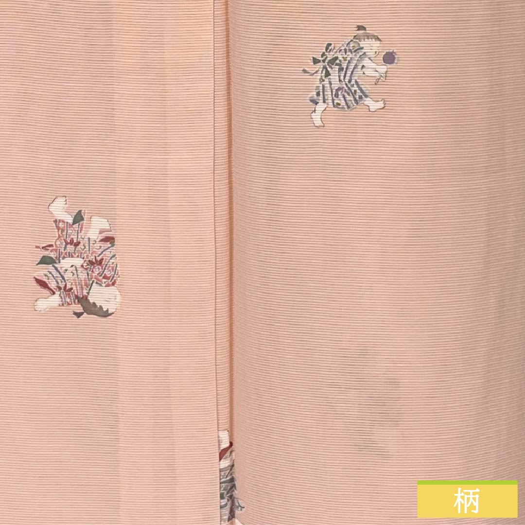 夏物 正絹 小紋 Sランク 身丈160.5cm 裄丈63cm 乙女色（おとめいろ） 童 絽 ピンク系 1132003522413
