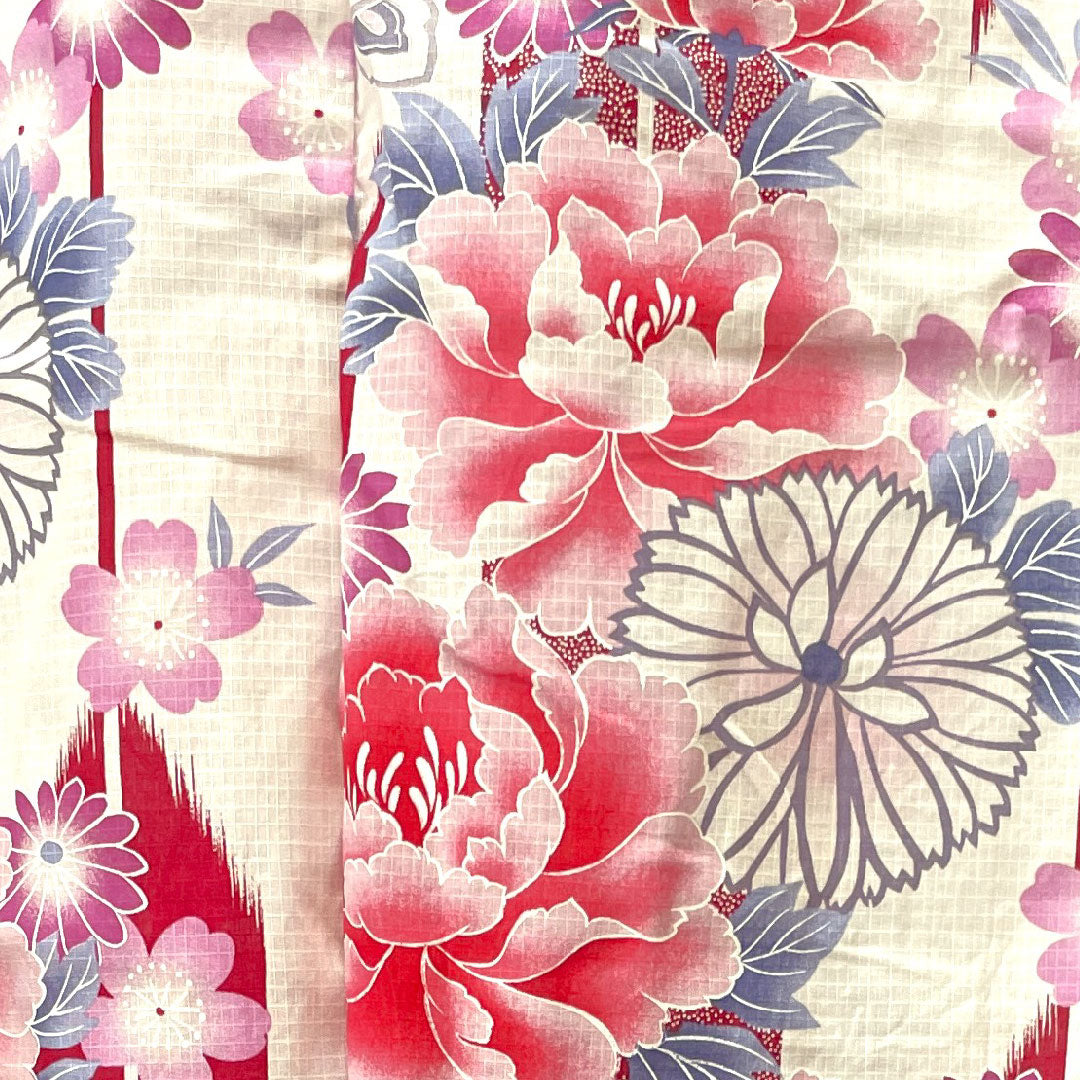 Yukata, floral pattern, cotton, S rank, single layer, length 161.5cm, sleeve length 65.5cm, white, 1118001472411