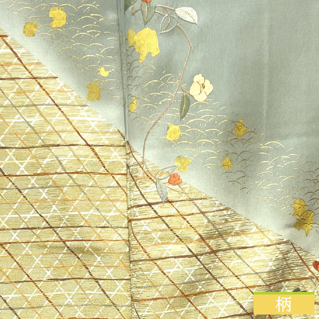 Homongi, pure silk, lined, length 154cm, sleeve length 65cm, Kyoto Yuzen, embroidery, A rank, green, 1112004123219