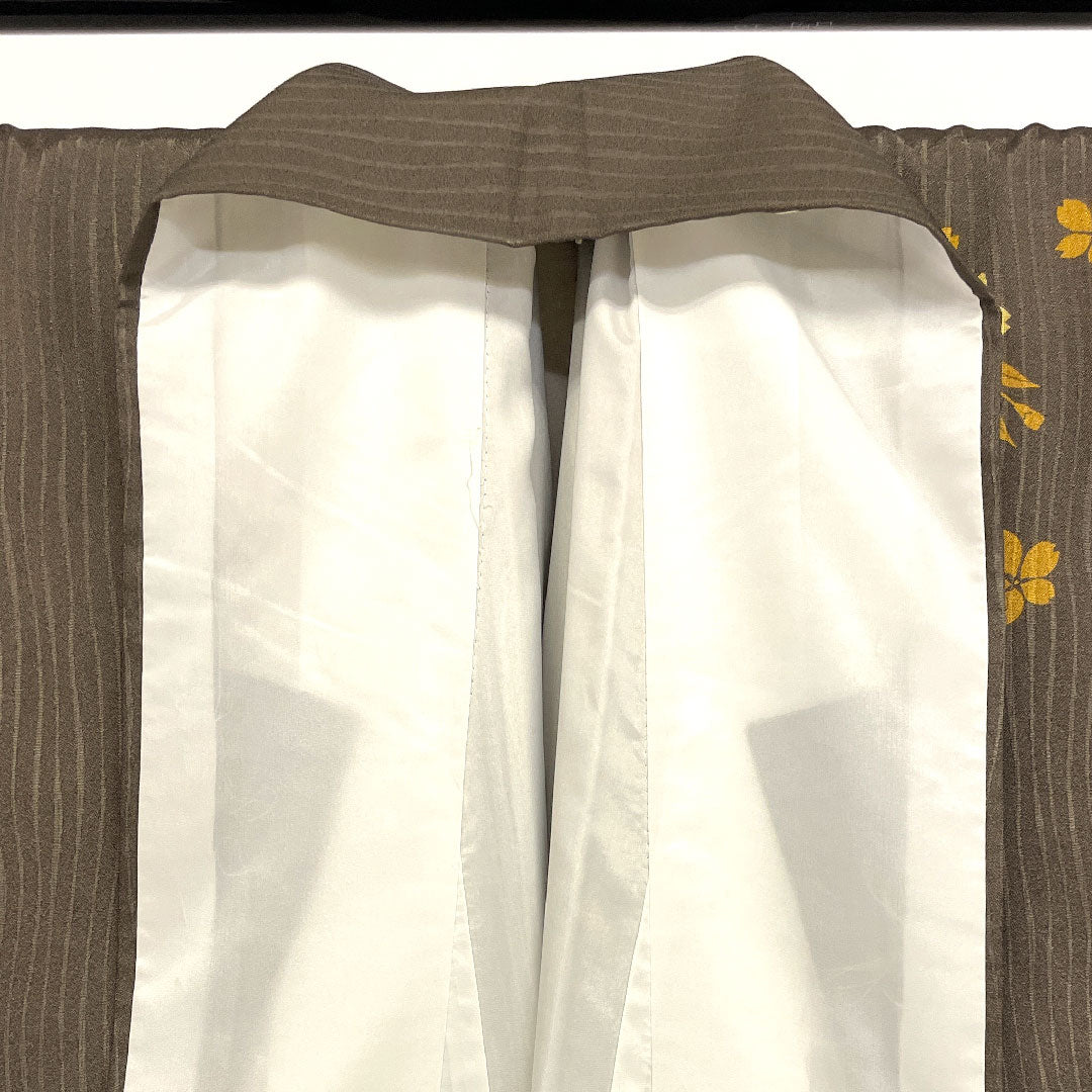 訪問着 ポリエステル 袷 身丈167cm 裄丈67cm 洗える着物 桜 Aランク 茶系 1112000393514