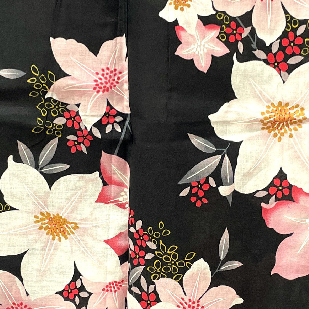 Yukata Flower Pattern Cotton S Rank Single Layer Length 162cm Sleeve Length 67cm Black 1118001162410