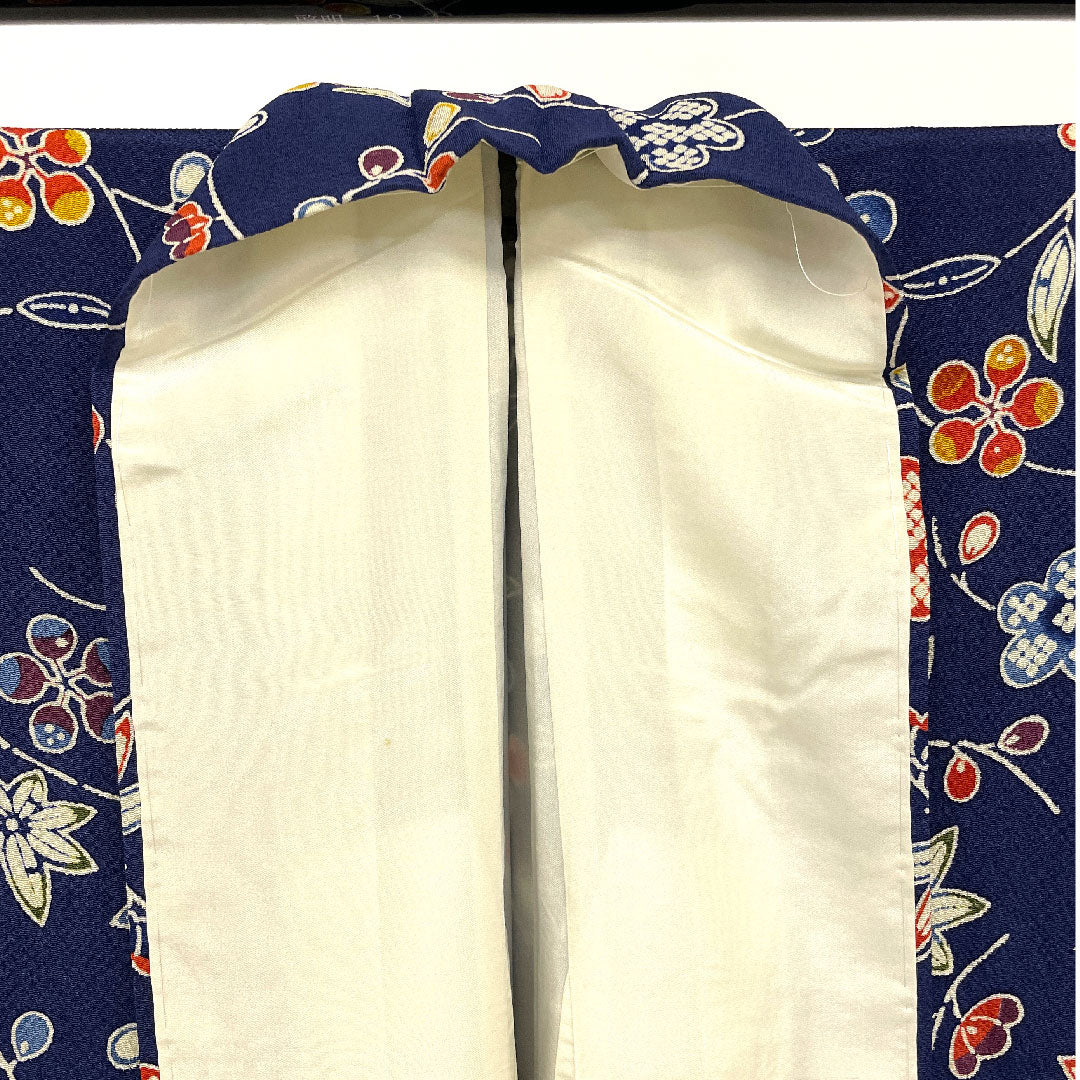 小紋 身丈155cm 裄丈62cm 袷  京紅型 松竹梅 花模様  正絹 Sランク 紺系 1115001202318