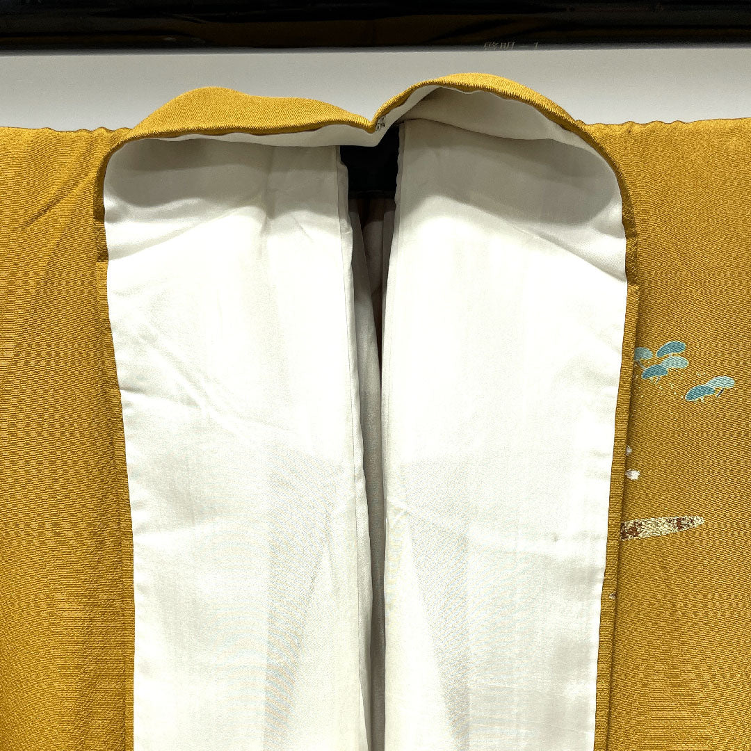 Homongi, lined, length 158.5cm, sleeve length 61.5cm, tan, Kyo-Yuzen, cherry blossom, pure silk, S rank, yellow, 1112002212323