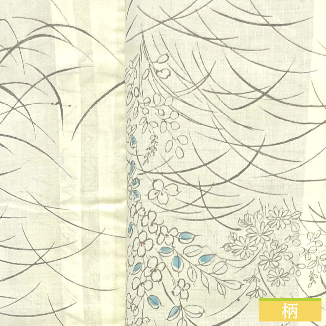 Summer pure silk tsumugi Length 151cm Sleeve length 60.5cm White lily color Floral pattern Gauze S rank Cream color 1132001862215