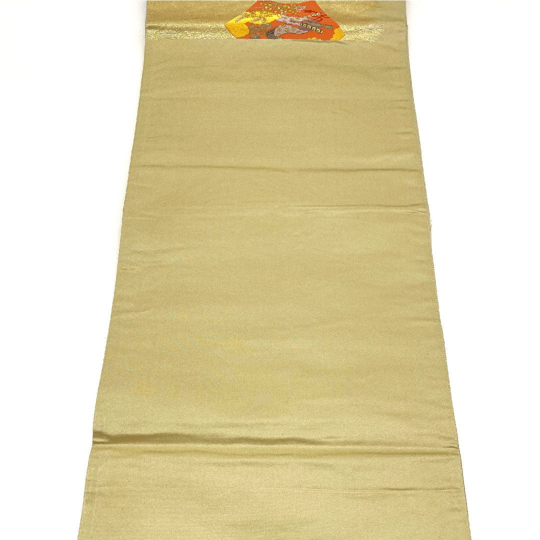 Fukuro Obi (Bag) with auspicious motif, obi length 424cm, pure silk, S rank, six-pass, formal, gold, 1123002682321