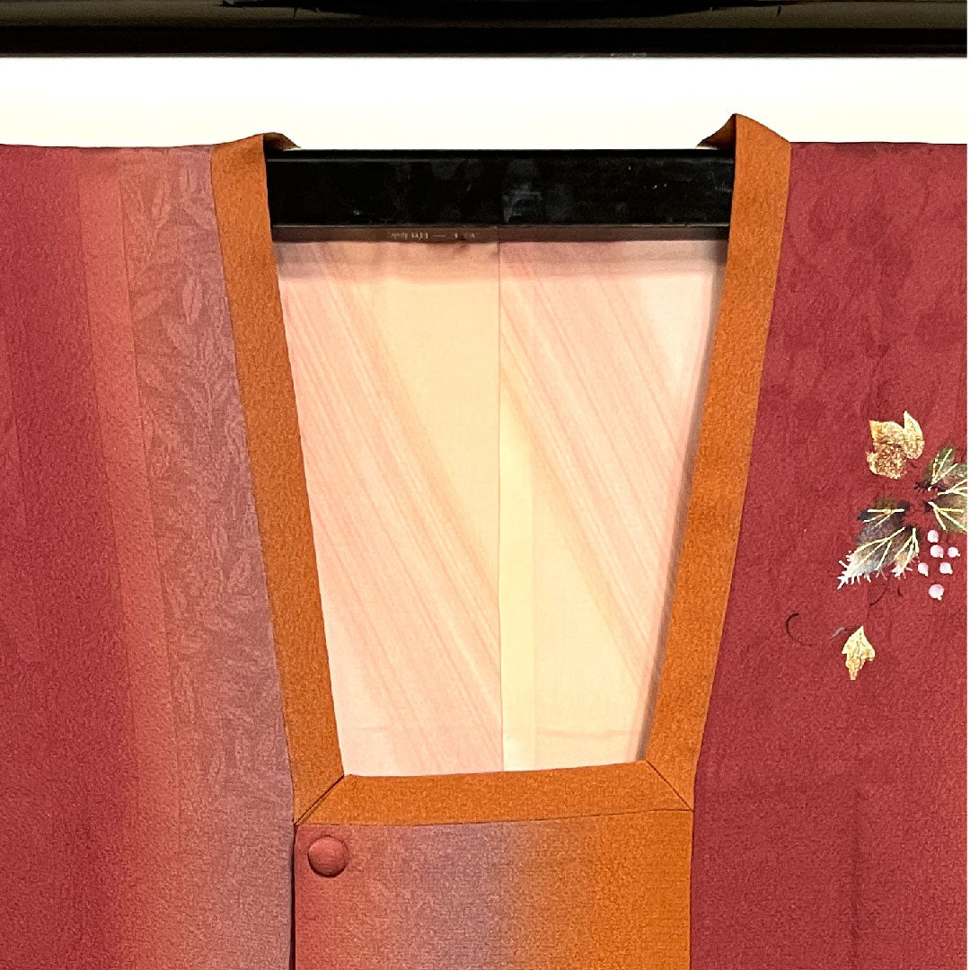 道行コート 身丈85cm 裄丈64.5cm 暗紅色色  ボカシ模様 正絹 Sランク 袷 紫系 1117000422920