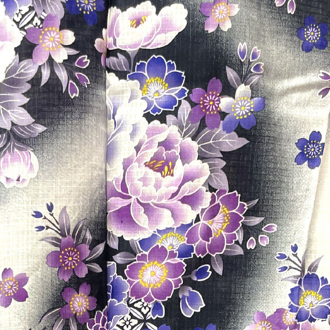 浴衣 桜 木綿 Sランク 単衣 身丈162cm 裄丈66cm 黒系 1118001502410
