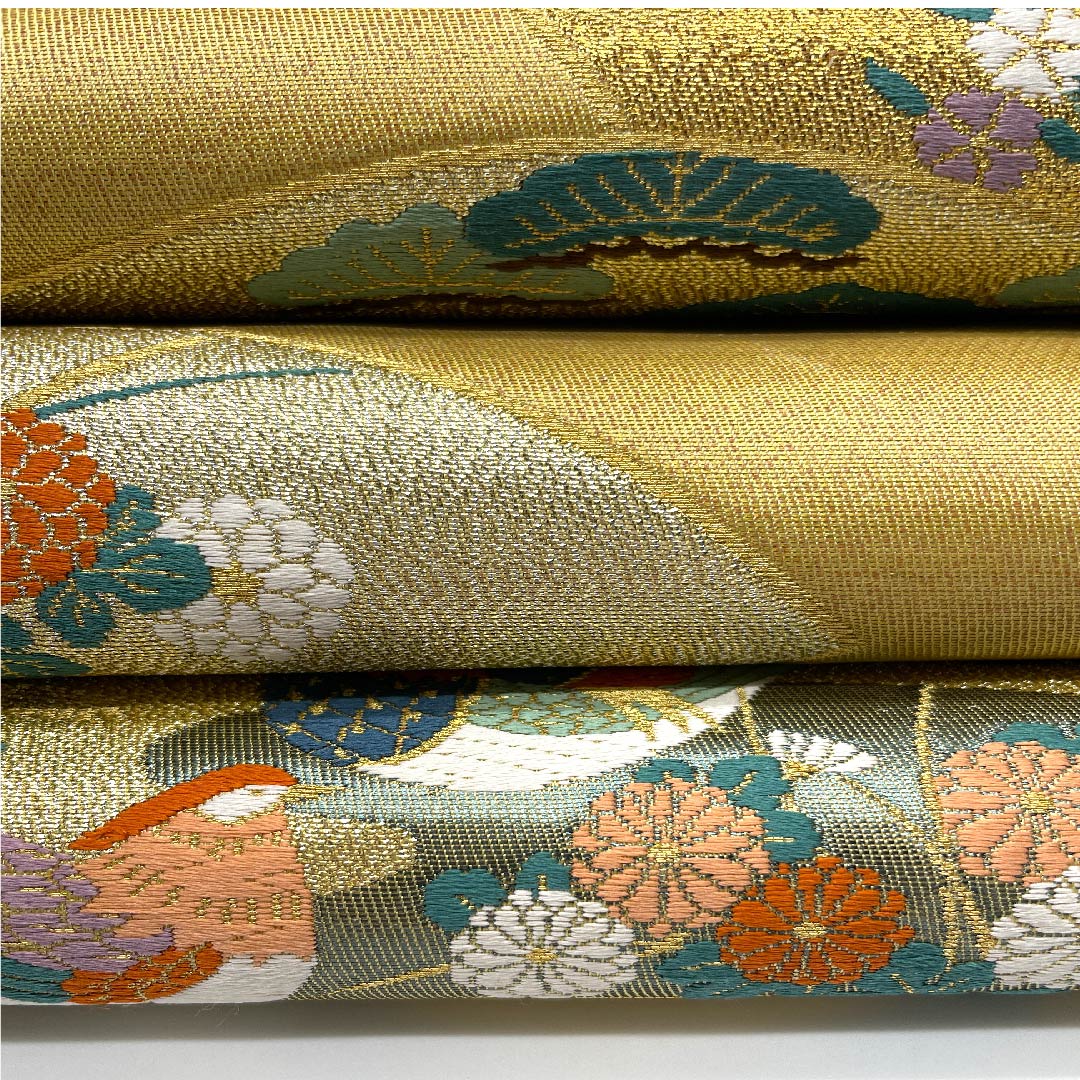 袋帯 麦藁色（むぎわらいろ） 本金摺箔二重織 留袖用 鴛鴦 帯丈432cm 正絹 Aランク 六通 フォーマル 金系 1123004753321