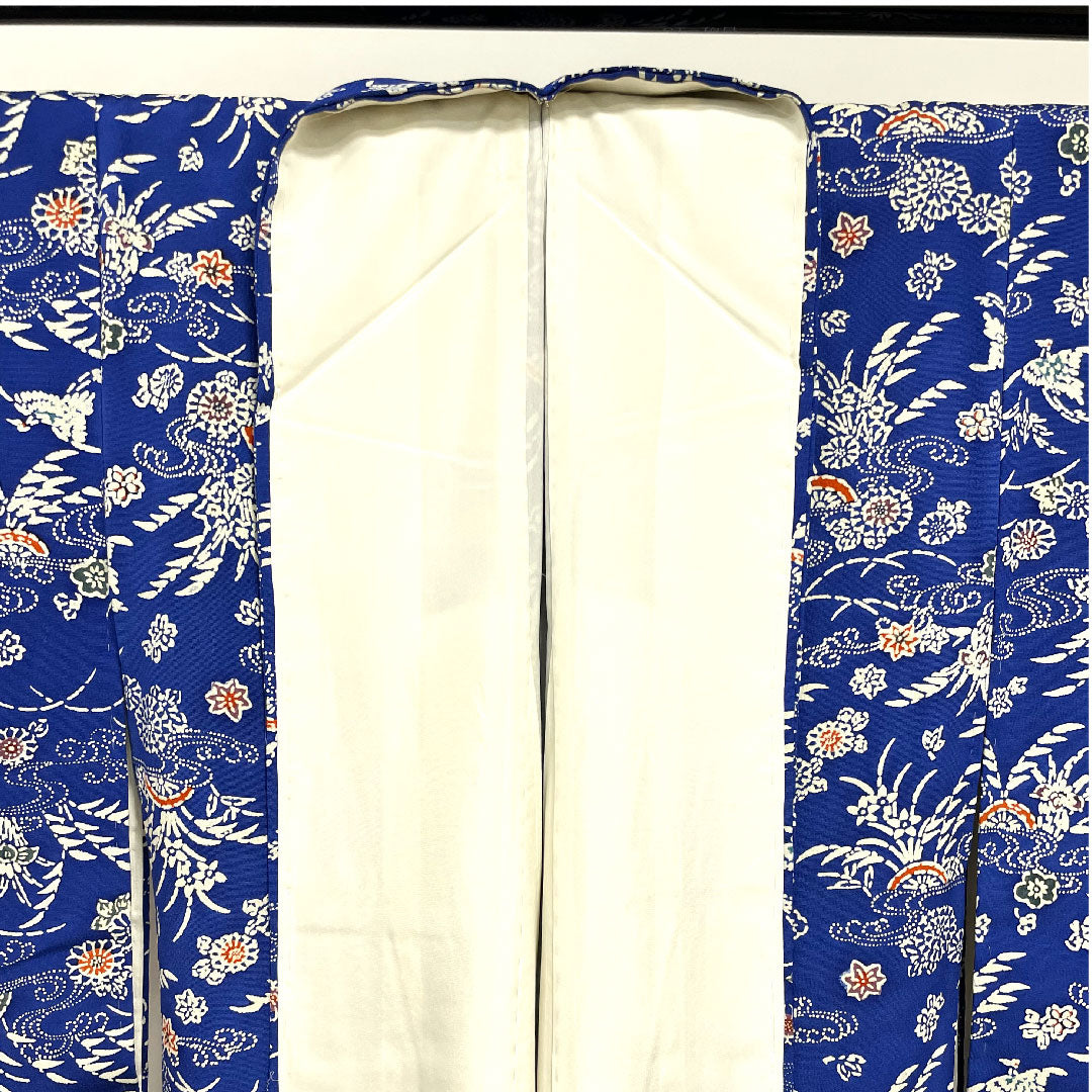 小紋 身丈157.5cm 裄丈61cm 袷  瑠璃紺色 型染 草花模様  正絹 Sランク 青系 1115002202317