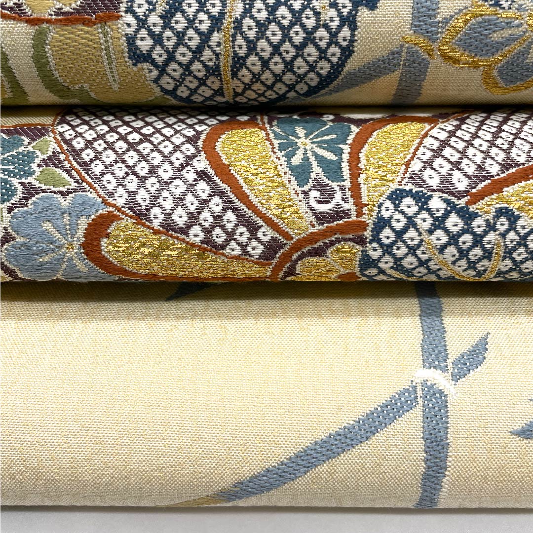 Fukuro Obi (light egg color) with floral motif, Hanabishi pattern, Okabun Orimono, obi length 434cm, pure silk, S rank, six-pass, formal, cream color, 1123006752315