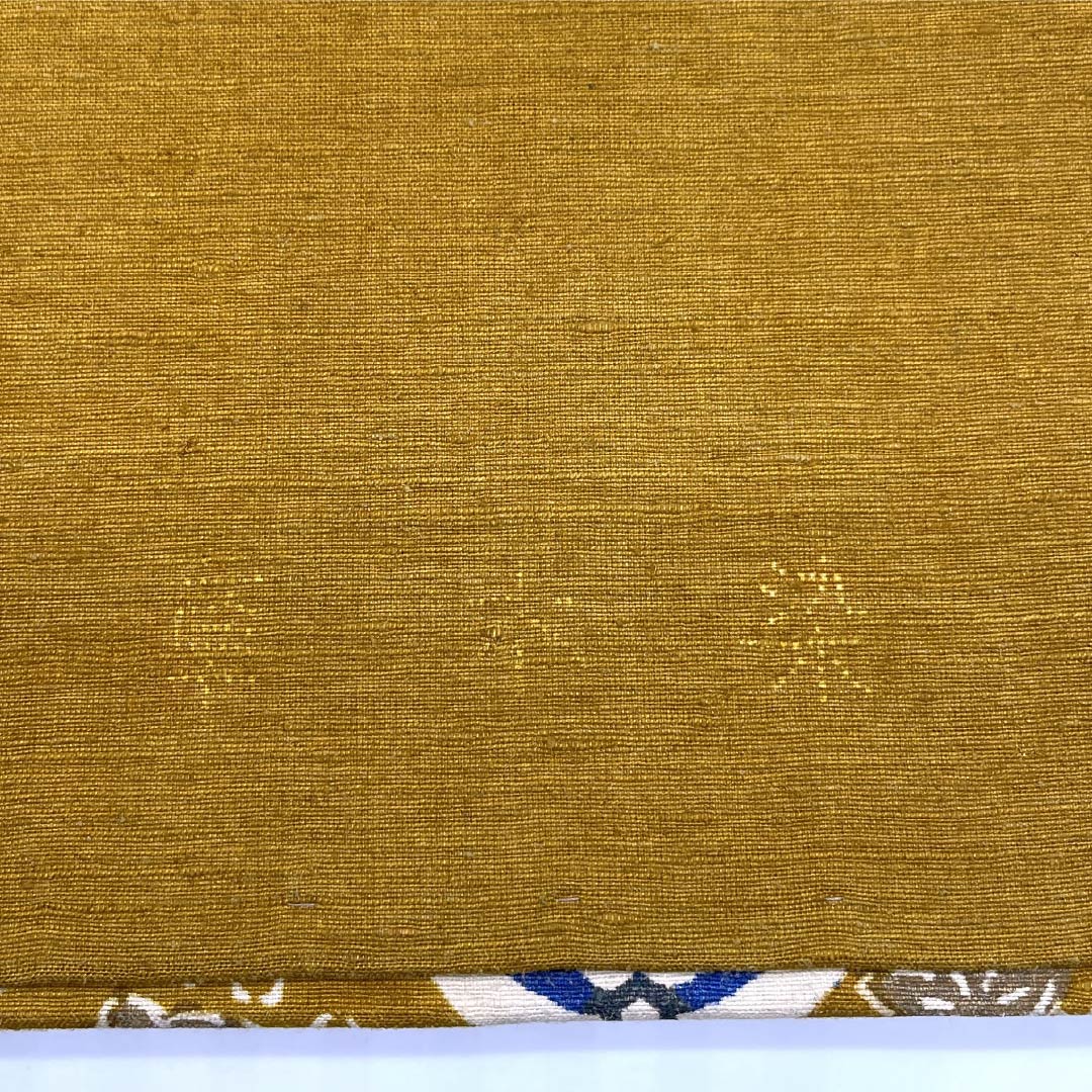 名古屋帯 正絹 Sランク 開き仕立て 黄茶色（きちゃいろ） 型染 古典柄 草木染 帯丈342cm 全通 カジュアル 茶系 1124012192314