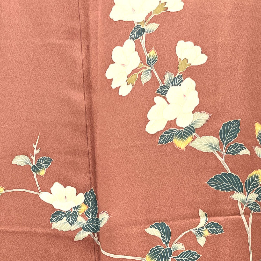 Homongi, pure silk, lined, length 158cm, sleeve length 63cm, red wax-stamped, Kyoto Yuzen, floral pattern, S rank, pink, 1112003012313
