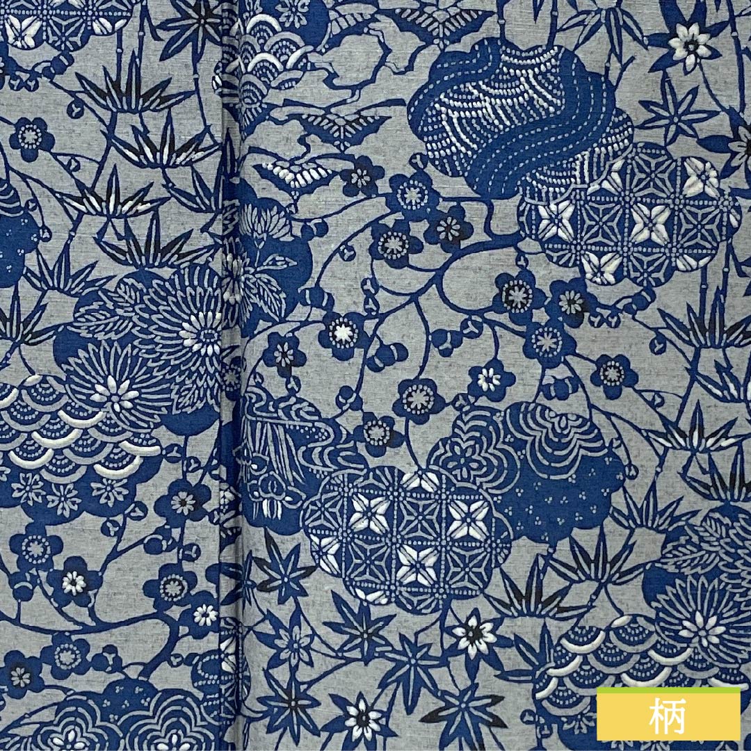 Komon (small pattern) silk, S rank, length 166cm, sleeve length 67cm, lined, Kyoto Bingata (red dye) pattern, indigo dye, tsumugi fabric, floral pattern, gray, product number 1115007212522