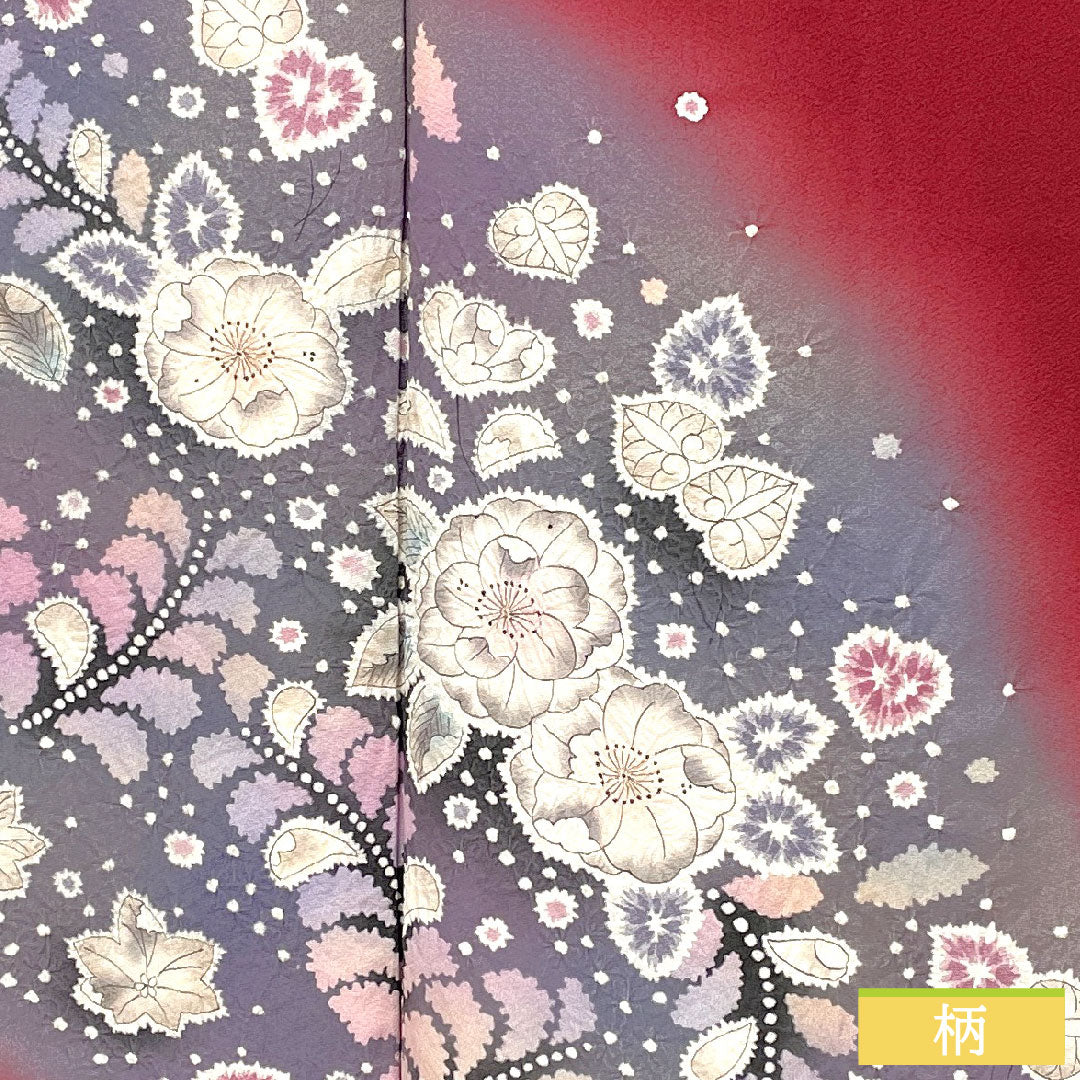 訪問着 正絹 袷 身丈163.5cm 裄丈64.5cm 臙脂色（えんじいろ） 辻ヶ花 Aランク 赤系 1112005823412