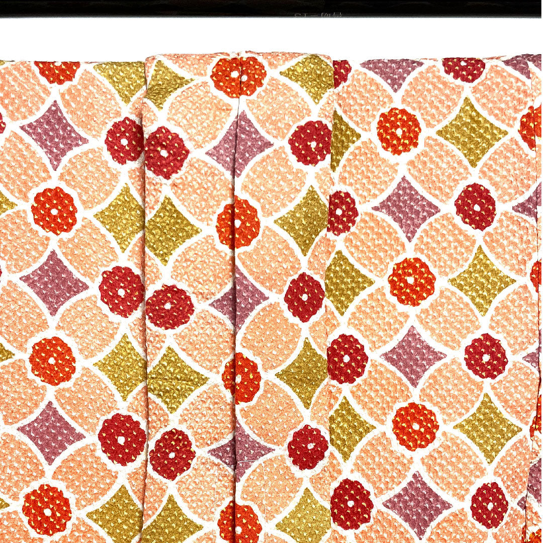 Haori, Length 82cm, Sleeve length 62.5cm, Medium crimson, Shibori, Geometric pattern, Pure silk, A rank, Lined, Pink, 1117000263913