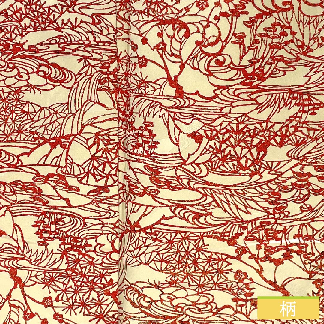 小紋 正絹 身丈162cm 裄丈63cm 袷 東京白茶色（とうきょうしらちゃいろ） 線描き風景画 風景 Sランク クリーム系 1115005222415