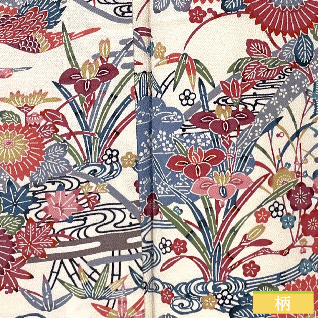 Komon (small pattern) silk, A-rank, length 158.5cm, sleeve length 64cm, lined, light-colored (usunukuiro) Kyoto Bingata pattern, auspicious motif, white with basting threads, product number 1115006983311