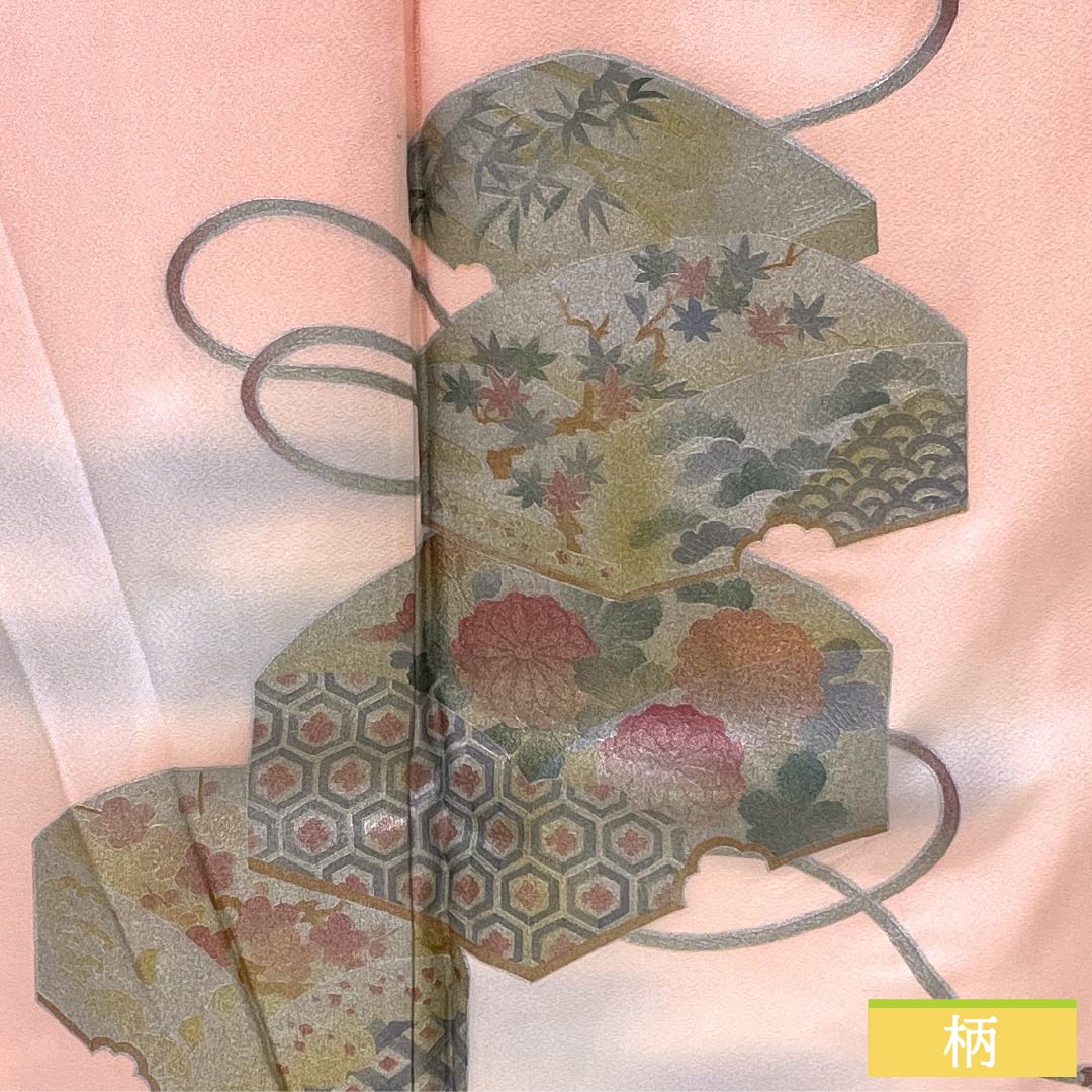 Visiting Kimono (Homongi) - Pure Silk, S-Rank, Lined, Length 167.5cm, Sleeve Length 68cm, Dawn Blue (Akebono-iro), Gold-Embossed, Stacked Box with Basting Thread, Pink, Product Number: 1112006372513