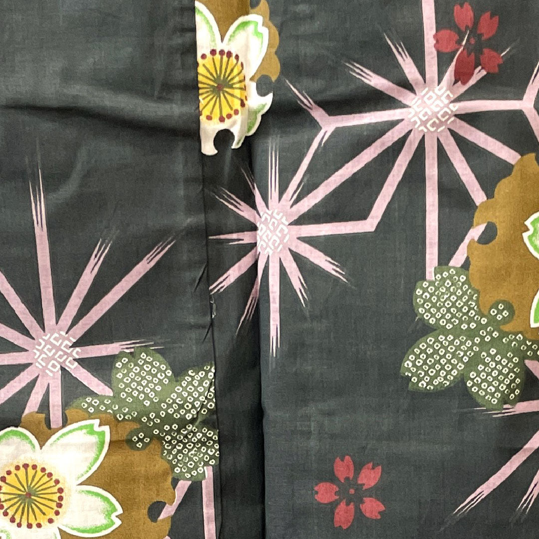 Yukata, Snowflake, Cherry Blossom, Asanoha, Cotton, S Rank, Single Layer, Length 164.5cm, Sleeve Length 64cm, Black, 1118002212410