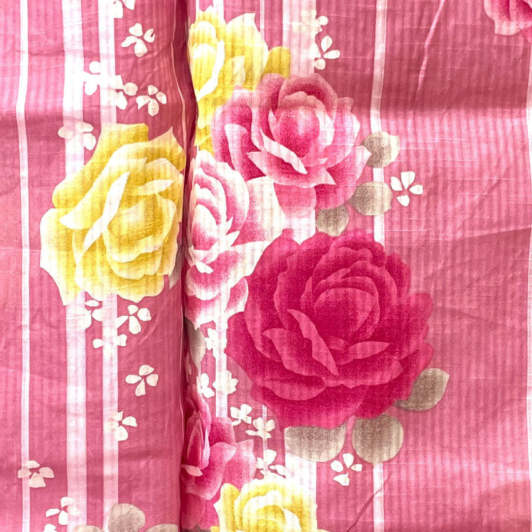 浴衣 撫子色 薔薇 縞 木綿 Aランク 単衣 身丈165.5cm 裄丈66cm ピンク系 1118002233513
