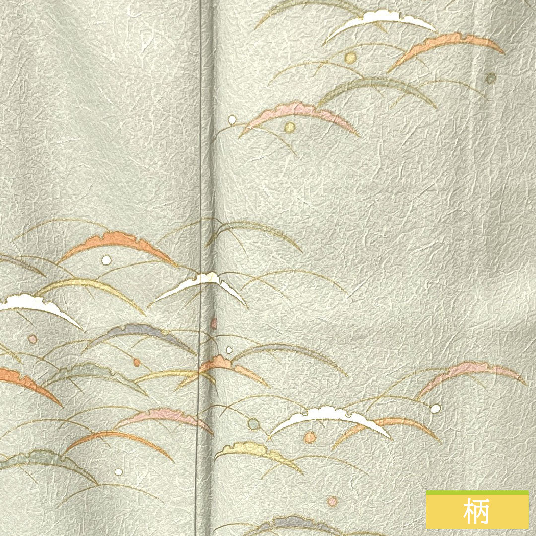 付下げ 正絹 袷 身丈168.5cm 裄丈63.5cm 魚肚白色（ぎょとはくいろ） 京友禅 露芝 しつけ糸付き Sランク グレー系 1112005002522