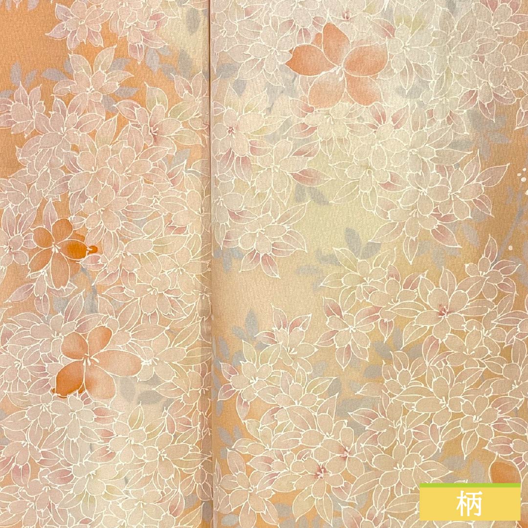 Small pattern, pure silk, length 154.5cm, sleeve length 63.5cm, lined, vermilion, all flowers, B rank, orange, 1115004994226