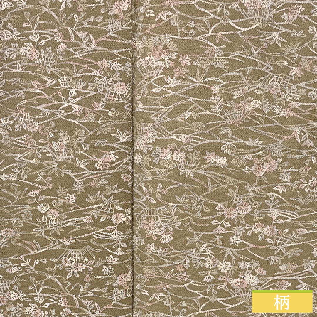 Komon (small pattern) kimono, pure silk, S rank, length 162cm, sleeve length 66cm, lined, naikisusutakeiro (soot-colored bamboo), crepe fabric, plant and folk art design, Chayatsuji, shrink-proof, beige, product number 1115007752425