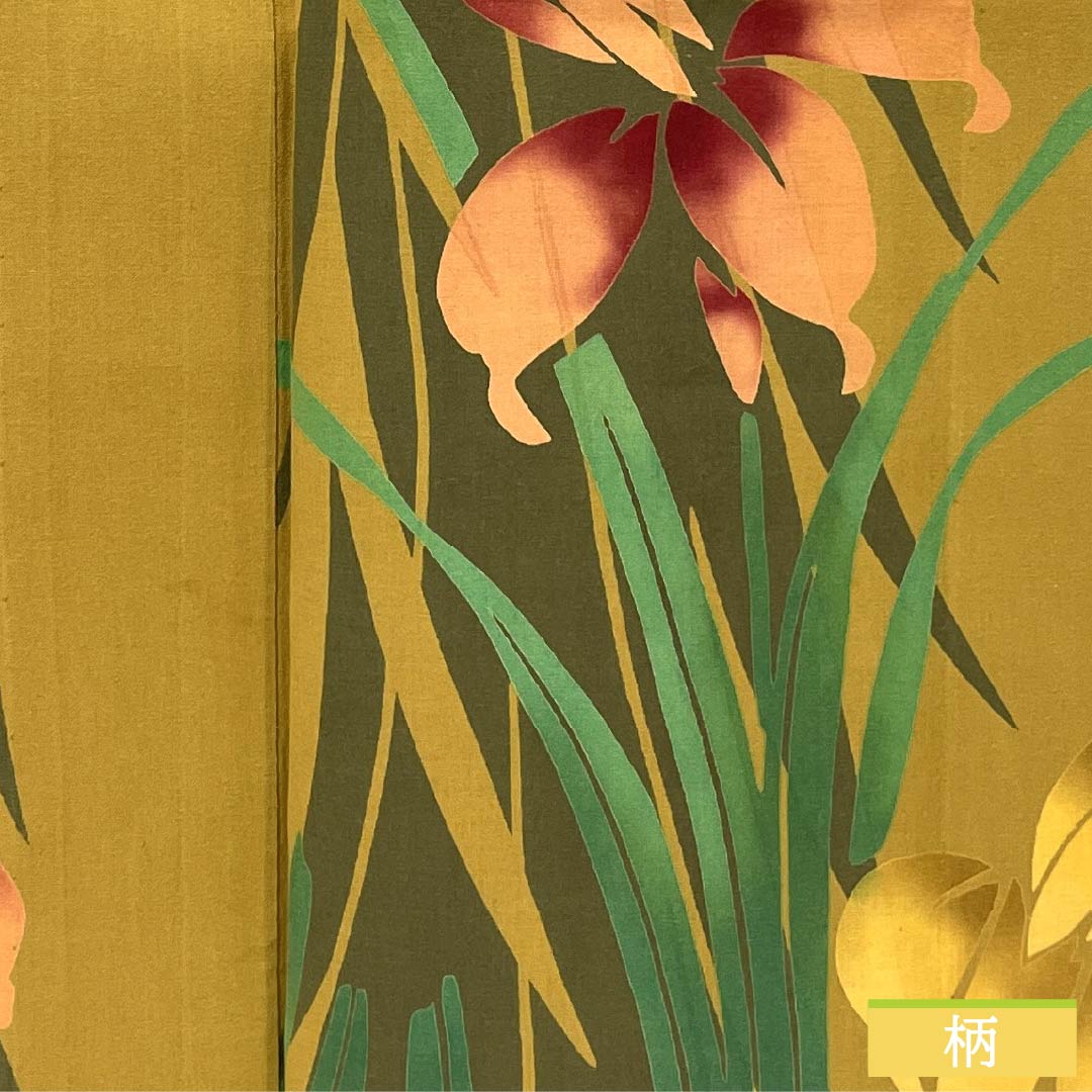 Cotton Yukata, Length 153.5cm, Sleeve Length 67cm, Rank A, Single Layer, Yellow, Magnolia, Iris Design, Product Number: 1118005803223