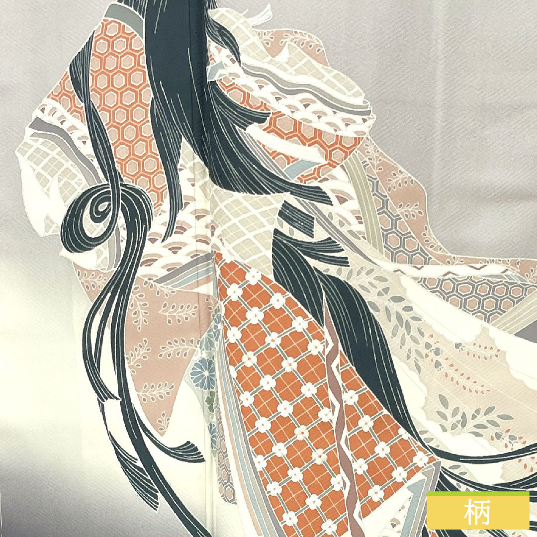 訪問着 正絹 袷 身丈164.5cm 裄丈65cm 小町鼠色（こまちねずいろ） 京友禅 時代人物模様 しつけ糸付き 未使用品 Sランク グレー系 1112004542422