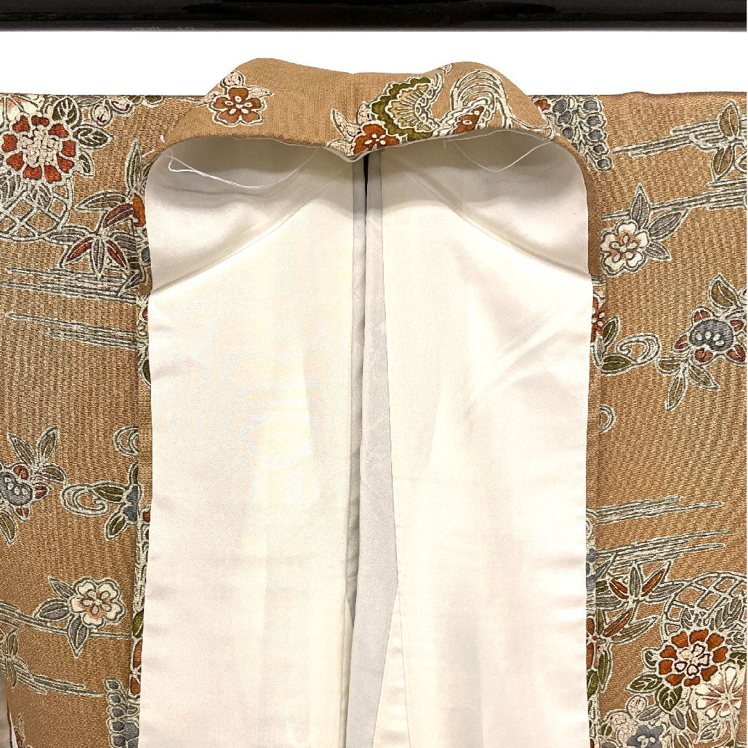 小紋 身丈154cm 裄丈61.5cm 袷  松竹梅 花籠 帛紗付き  正絹 Sランク 茶系 1115002042214