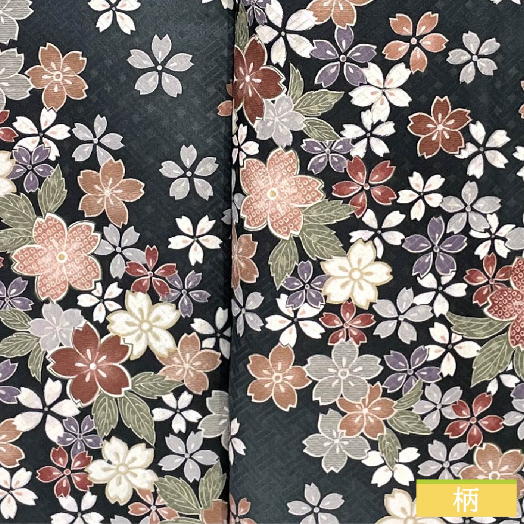 Komon (small pattern) kimono, polyester, length 164.5cm, sleeve length 63.5cm, lined, Noshimeiro (noshime-iro) pattern with dew grass and cherry blossoms, washable, S rank, gray, product number 1115006112422