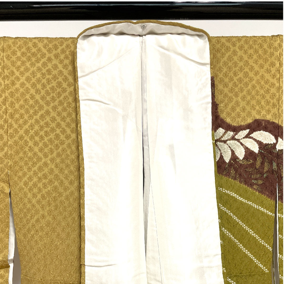 訪問着 袷 身丈158cm 裄丈65cm 楊梅色 作家物 辻ヶ花 絞り 正絹 Sランク 黄系 1112001932323