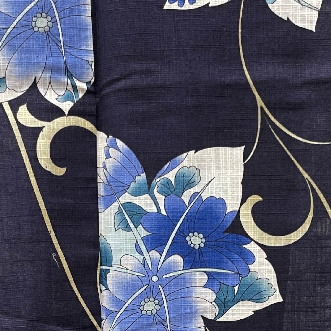 Yukata, dark blue, bush clover, maple leaves, chrysanthemum, arabesque cotton, S rank, single layer, length 167cm, sleeve length 67cm, navy blue, 1118004432518