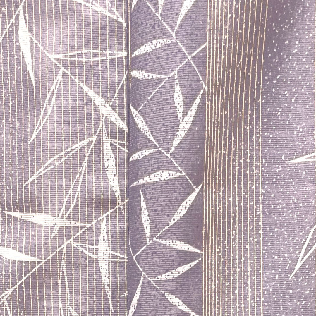 Summer kimono, polyester, small pattern, length 166cm, sleeve length 65cm, medium-light purple, bamboo leaves, stripes, washable kimono, silk, S rank, purple, 1132001482520