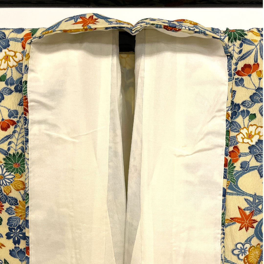 小紋 身丈163cm 裄丈66cm 袷  草花模様  ポリ Aランク クリーム系 1115001663415