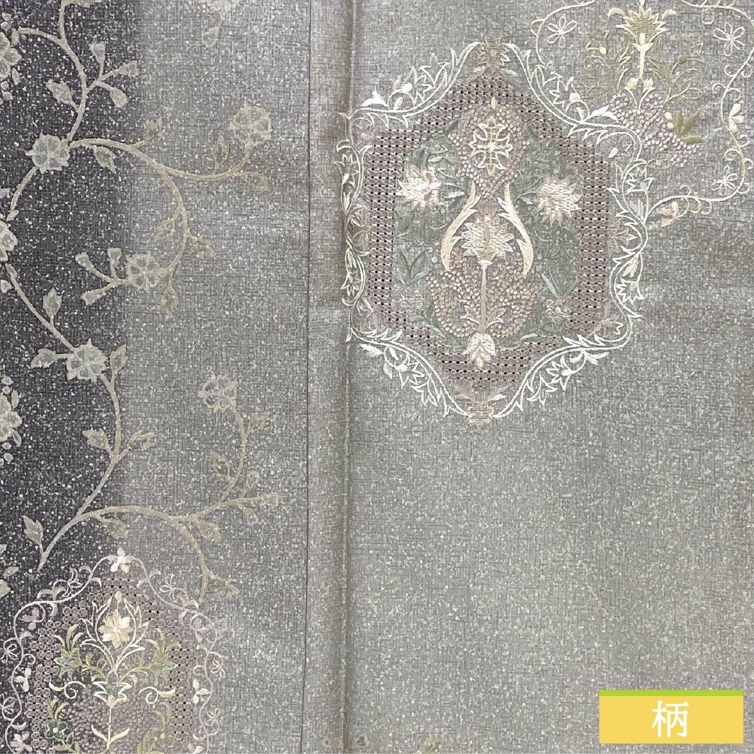 訪問着 正絹 Sランク 袷 身丈164.5cm 裄丈64.5cm 絹鼠色（きぬねずいろ） 蘇州刺繍 汕頭刺繍 抽象模様 グレー系 1112006422422