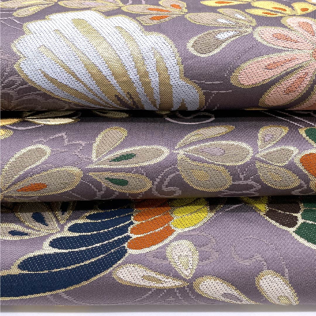 Fukuro Obi (light purple obi) for long-sleeved kimono, Shirayaen Oba, bird and flower, obi length 427cm, pure silk, S rank, six-pass, formal, purple, 1123009482320