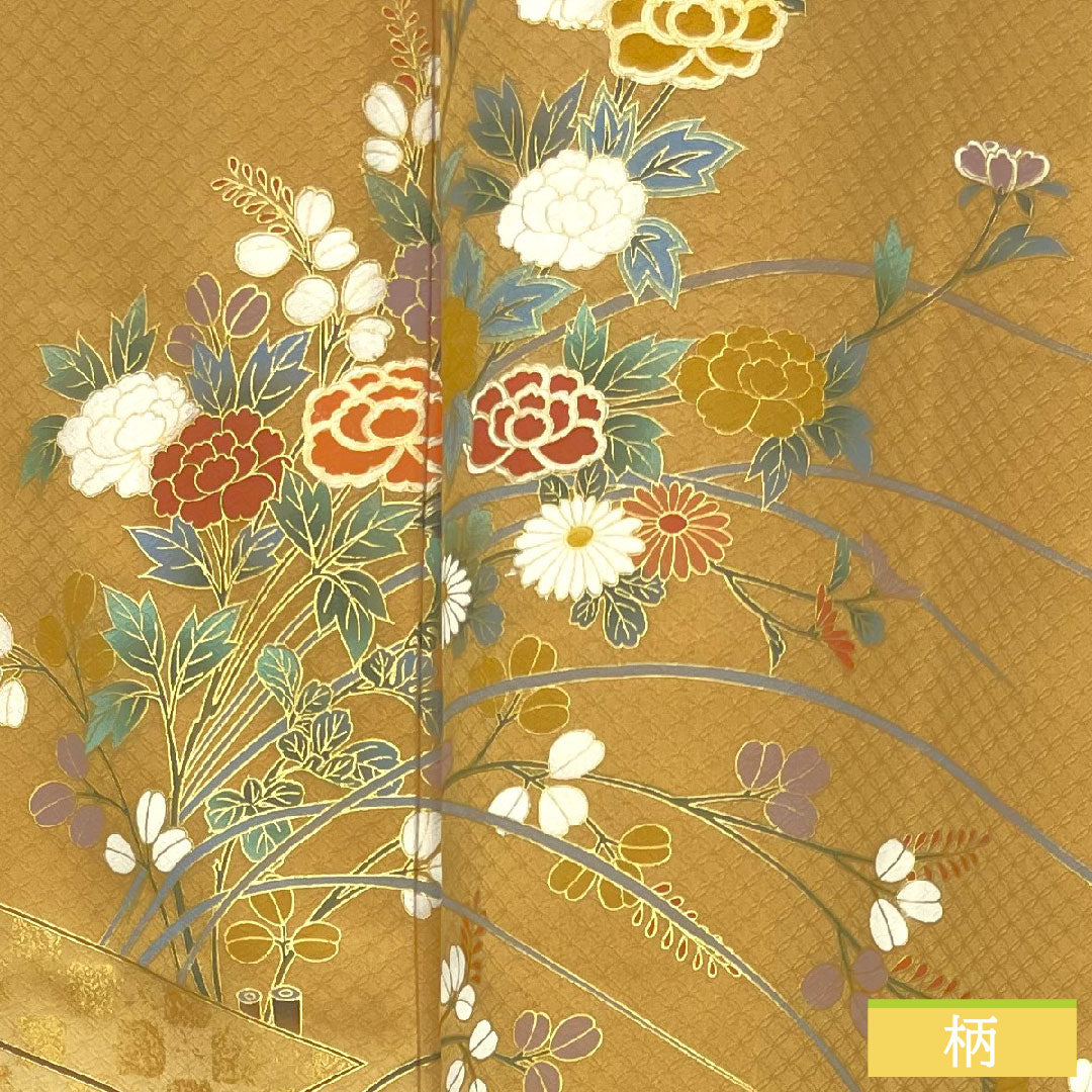 訪問着 袷 身丈163cm 裄丈66cm 枇杷茶色 京友禅 草花模様 正絹 Sランク 茶系 1112003912414