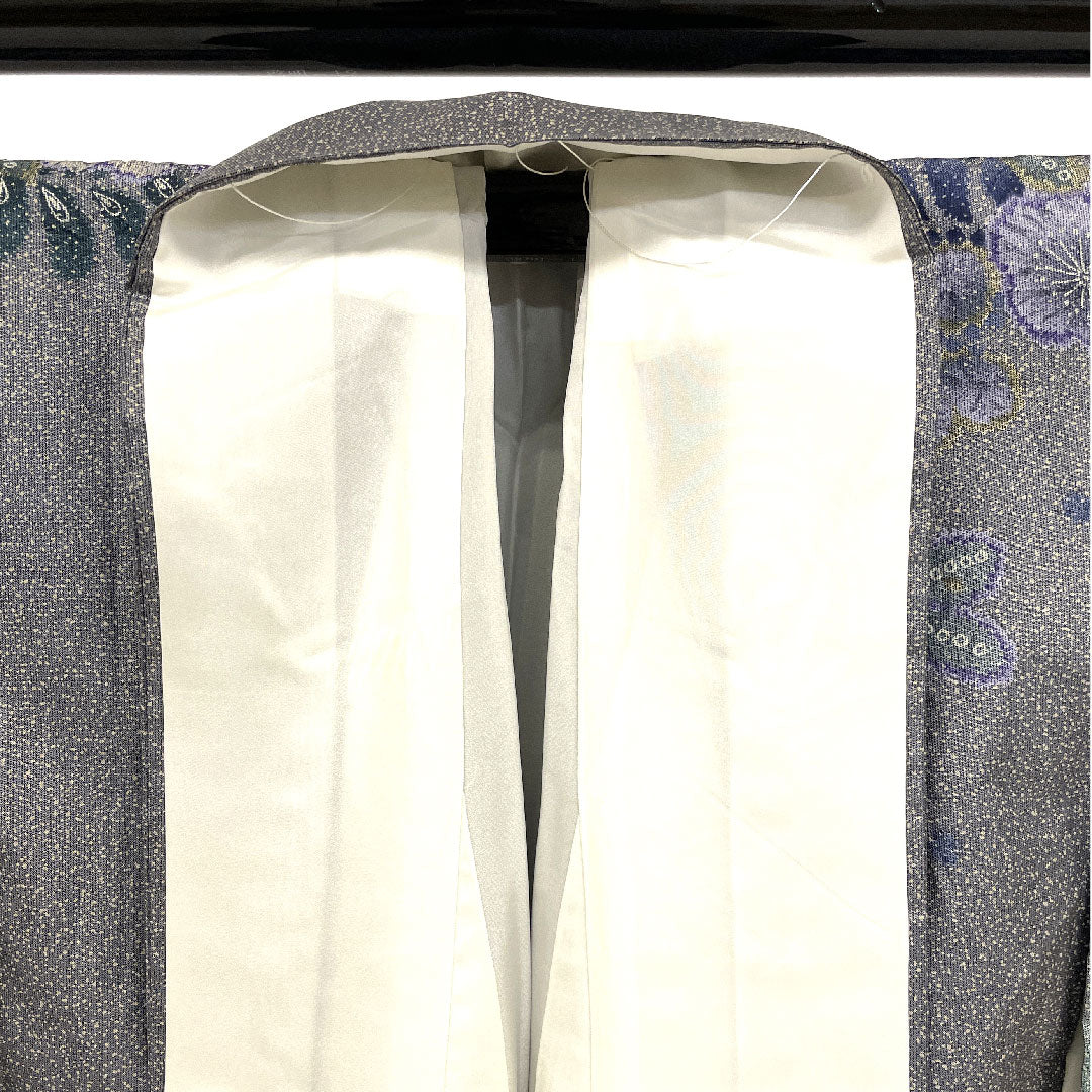 Homongi, lined, length 157cm, sleeve length 64cm, Tsujigahana, Oshima Tsumugi, pure silk, S rank, gray, 1112001282322
