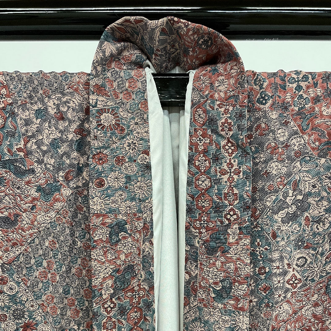 小紋 身丈160cm 裄丈64cm 袷  更紗柄 正絹 Sランク 紫系 1115000202320