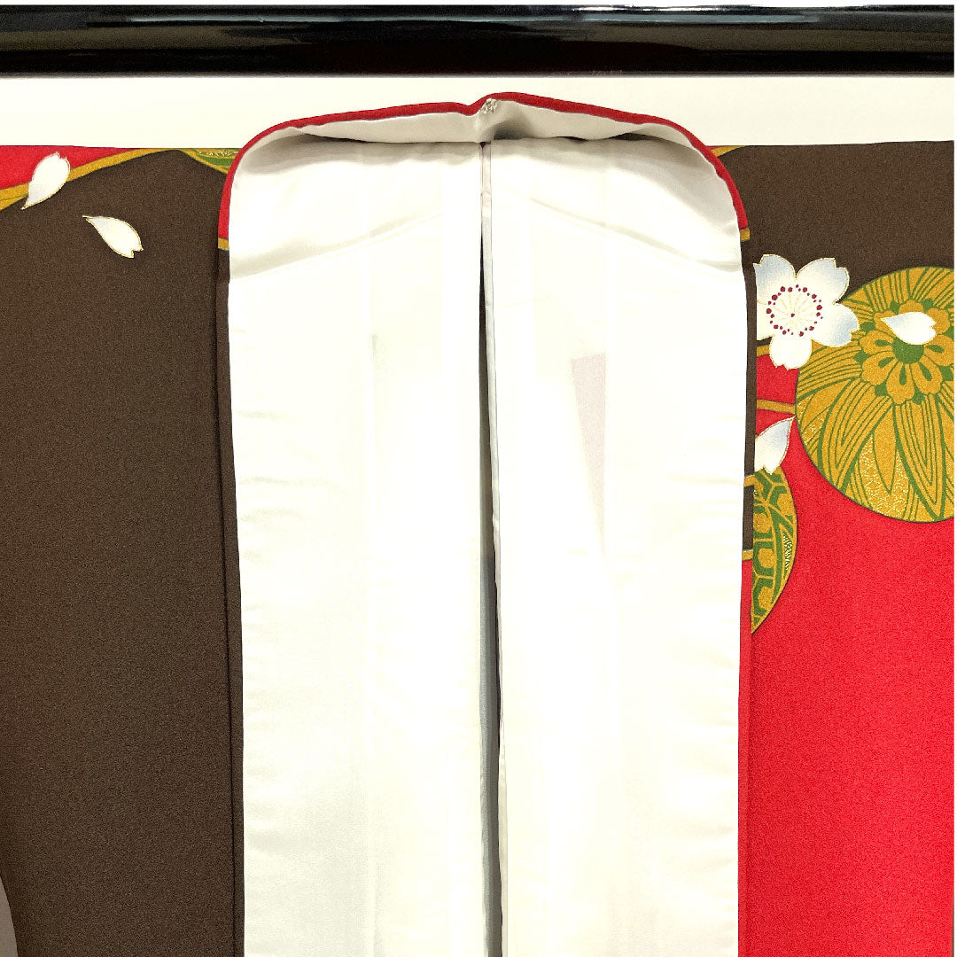 振袖 身丈159.5cm 裄丈65.5cm 袷  生臙脂色 赤墨色 鞠 桜  正絹 Sランク グラデ 1113001232399