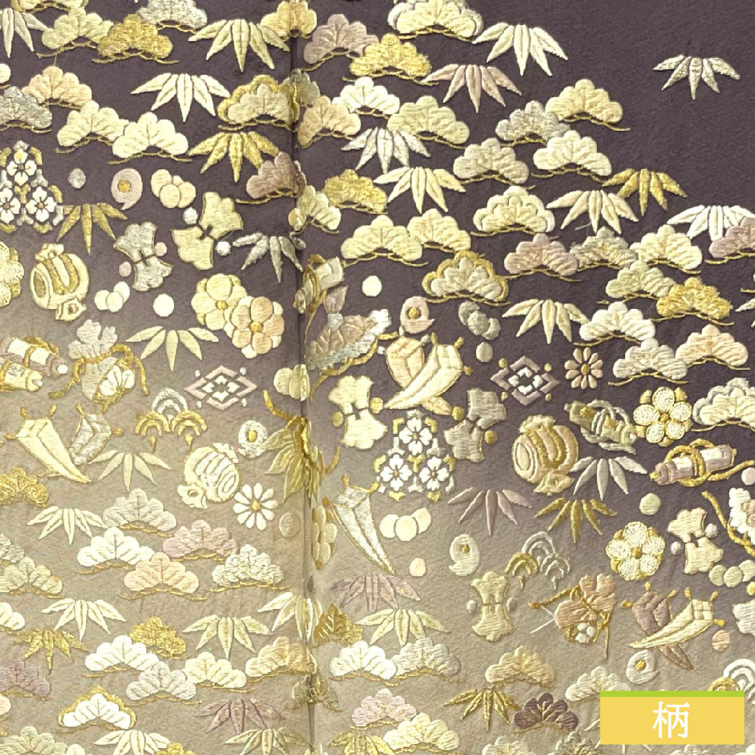 色留袖 正絹 身丈159.5cm 裄丈66cm 袷 紫烏色（しうしょく） 蘇州刺繡 吉祥文様 パールトーン加工 Aランク 紫系 1111001303320