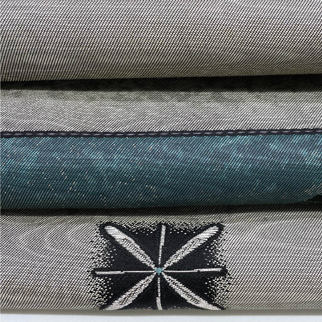 Fukuro Obi Deep Indigo Checkered Pattern Star Wave Length 427cm Pure Silk A Rank Six-way Semi-formal Green 1123009003319