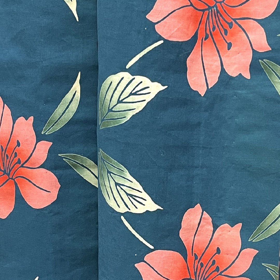 浴衣 納戸色 百合 木綿 Aランク 単衣 身丈162.5cm 裄丈65.5cm 青系 1118003563417