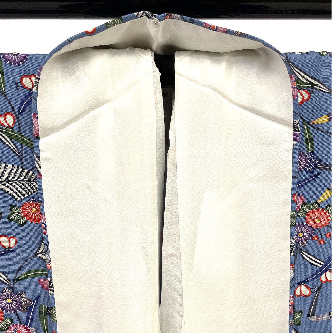 Komon, Length 162cm, Sleeve length 67cm, Lined, Bingata, Pure silk, A rank, Blue, 1115001783417